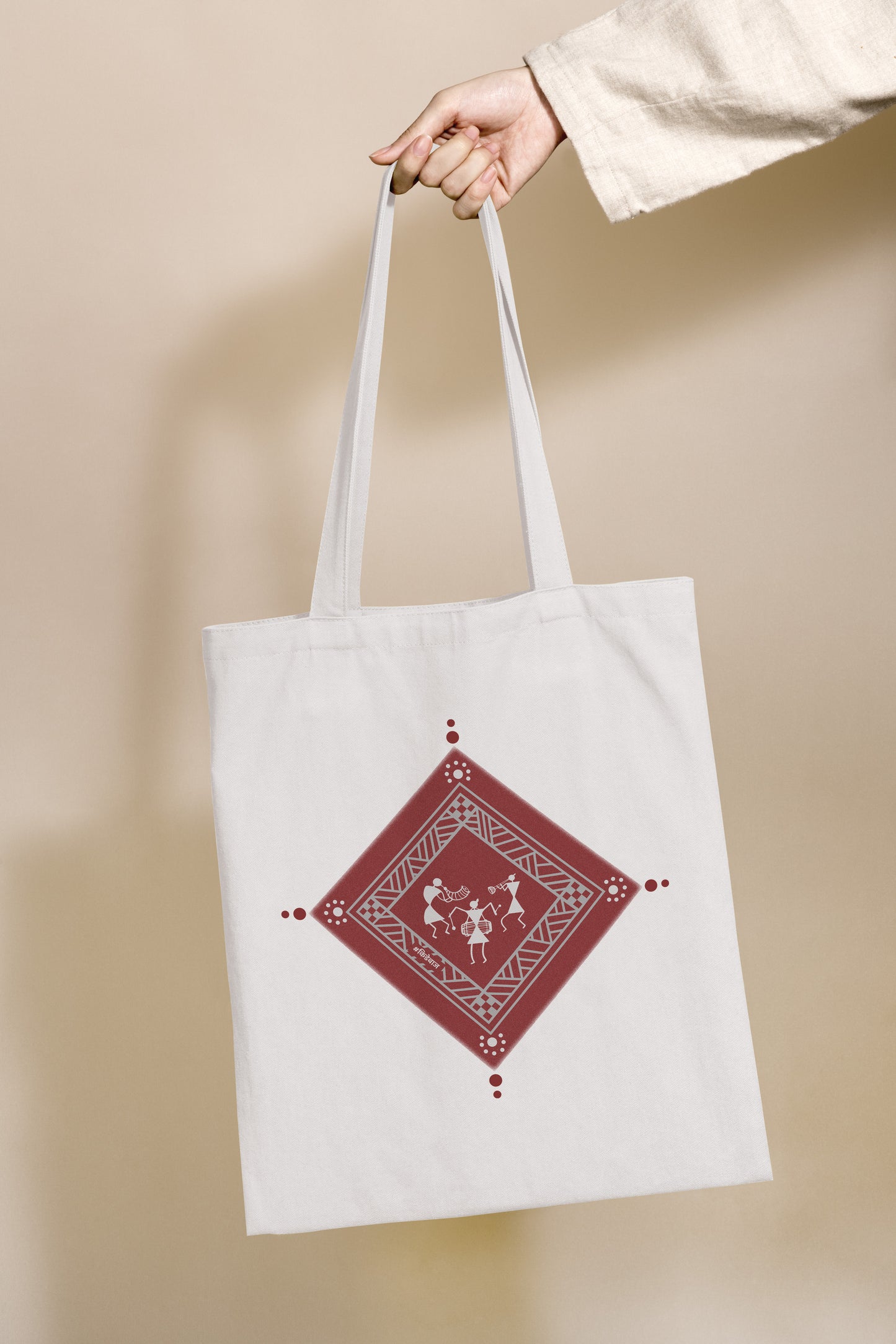 Warli Design Zipper Tote Bag