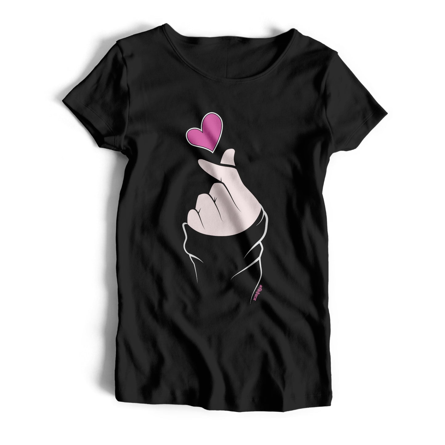 Korean Heart Black T-Shirt (Women) - Kidebaj