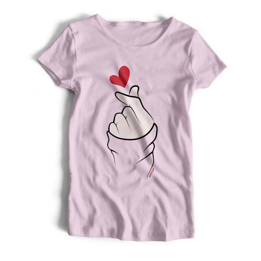 Korean Heart  Pink T-Shirt (Womens) - Kidebaj